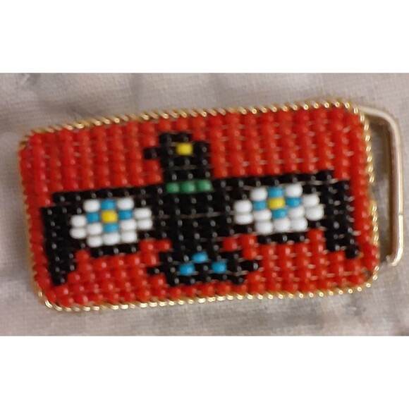 Tribal Southwest Beaded handmade small eagle belt buckle 1"X2" - Picture 4 of 4